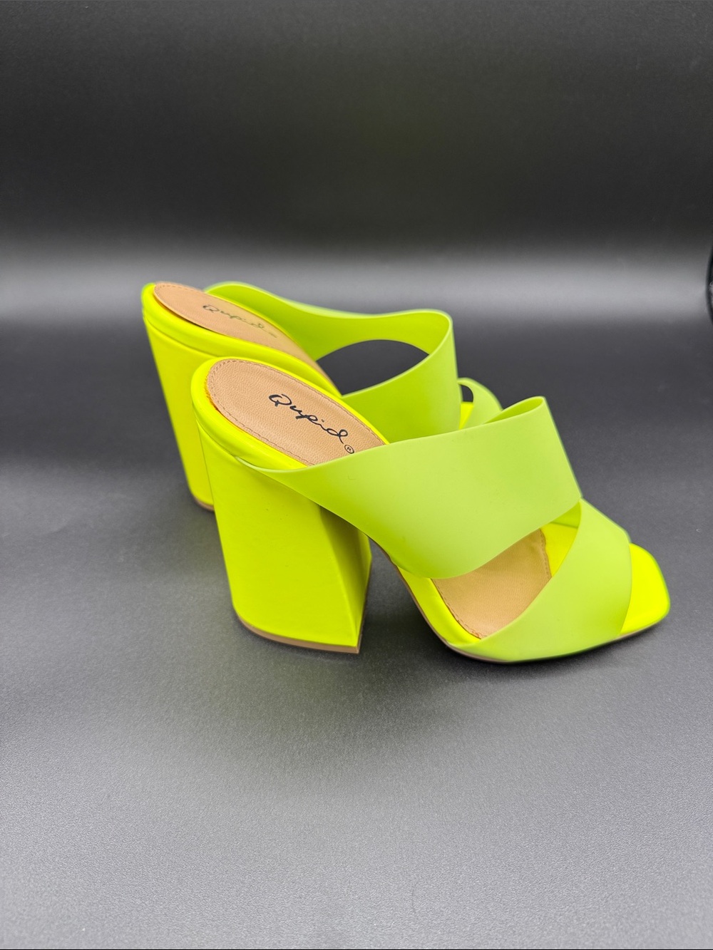 Neon Yellow Open Toe Mule Shoes - Picture 5 of 6